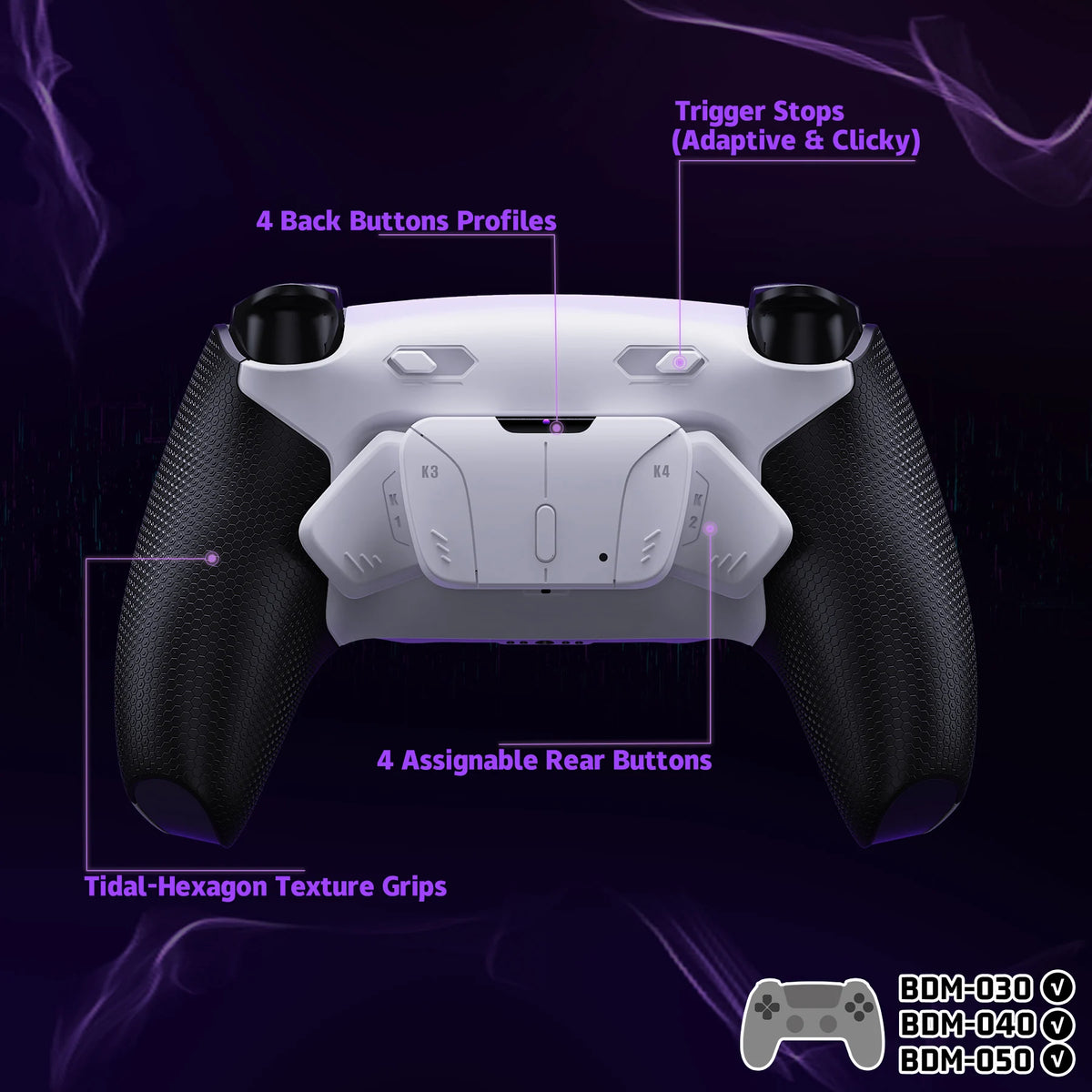 eXtremeRate RISE4 Plus MAX Remappable Back Button Kit w/Clicky Trigger Stop & Rubberized Grip for ps5 Controller BDM-030 040 050