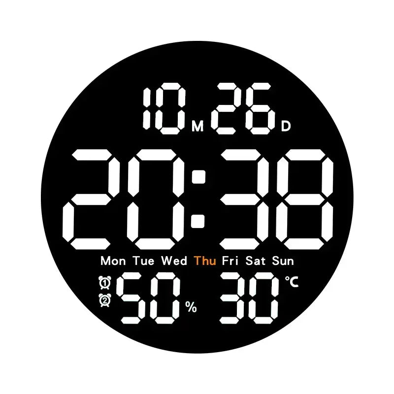 10 Inch Remote Control Digital Wall Clock Temperature Humidity Date Week Timing Countdown 2 Alarm Auto Dimmer LED Alarm Clock - Urbizia