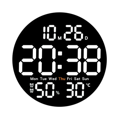 10 Inch Remote Control Digital Wall Clock Temperature Humidity Date Week Timing Countdown 2 Alarm Auto Dimmer LED Alarm Clock - Urbizia