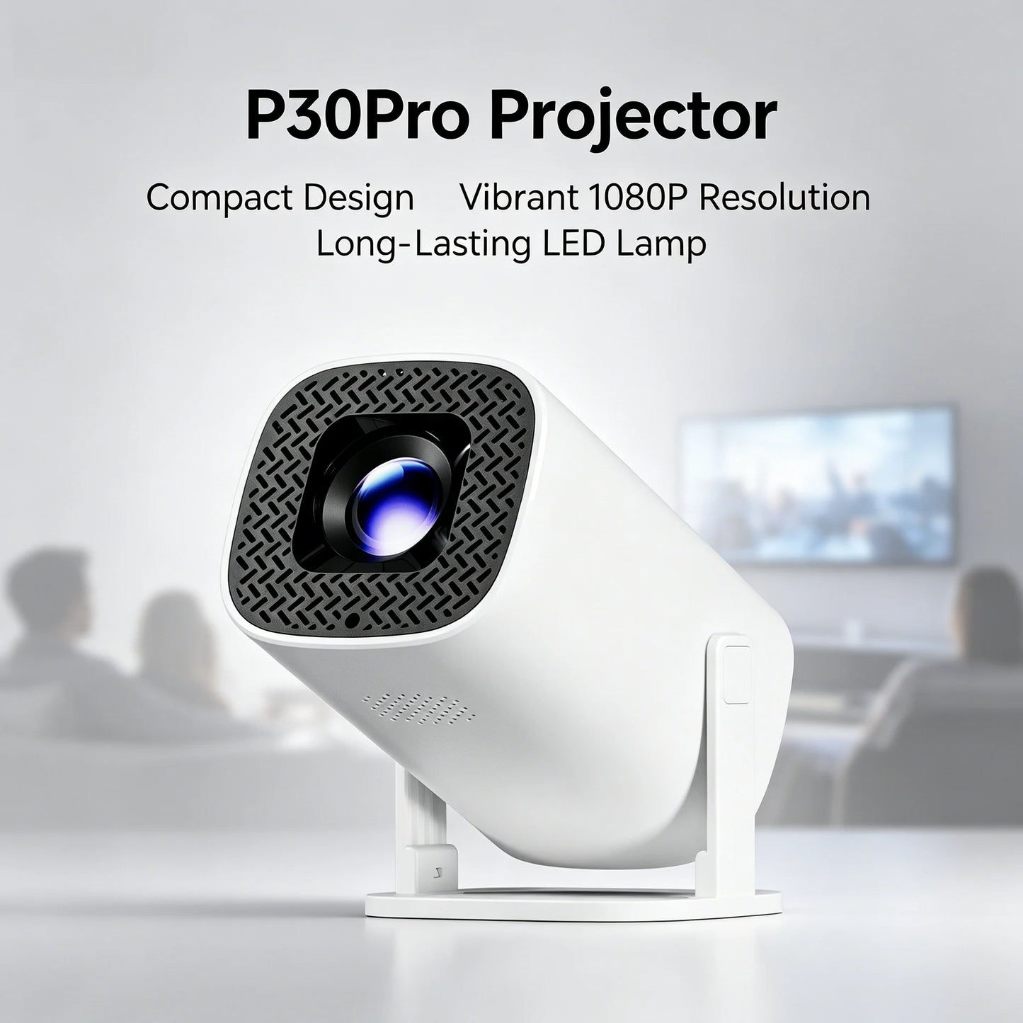 P30PRO Smart Projector Android 14 WiFi6 Bluetooth5 Native 720P 4K Video Decoding Wireless Screen Mirroring Portable Home Cinema