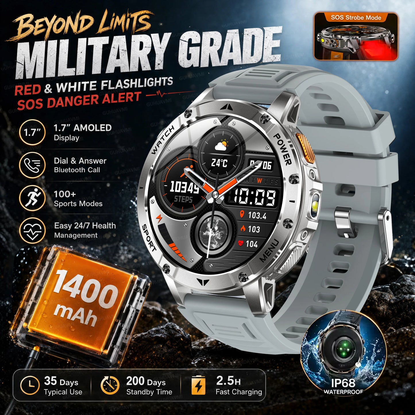 2026 New Military Outdoor Smart Watch Men 10ATM Waterproof Diving Heart Rate Monitor LED Flashlight Bluetooth Call Fitness Watch