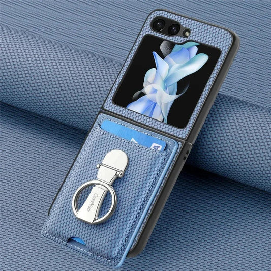 Luxury Ring Stand Leather Phone Case for Samsung Galaxy Z Flip 8 Flip 7 6 5 4 3 Flip7 FE Wallet Card Slot Shockproof Cover