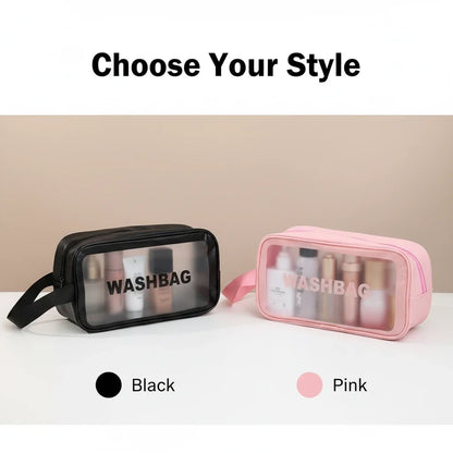 Pu Transparent Makeup & Toiletry Bag, Large Capacity PVC Semi Transparent Frosted Portable Storage Bag