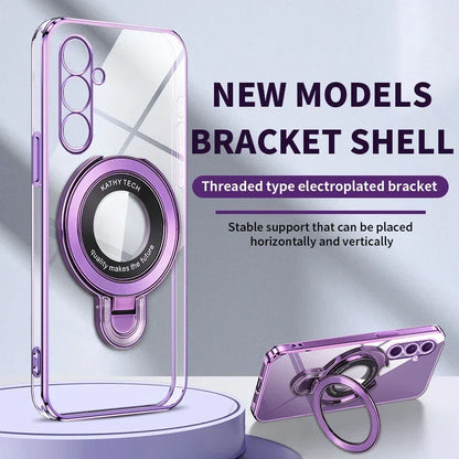 Luxury Transparent Plating Magnetic Bracket Case For Samsung A16 A06 A56 A26 A36 A55 A15 A35 A54 A24 A34 A14 A05S Stand Cover