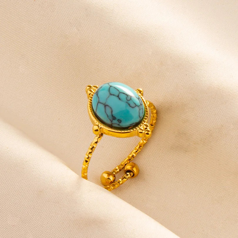 Turquoise Finger Jewelry Long Oval Sun Heart Water Drop Stainless Steel Rings For Women Men Accessories Gold Plated Open Anillos