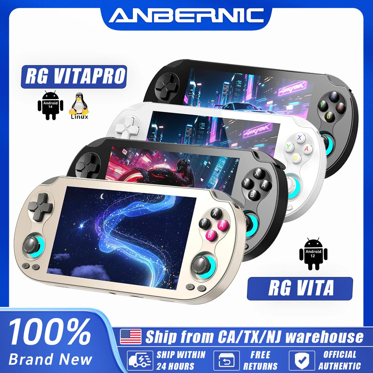 Anbernic RG VITA/RG VITA Pro Handheld Game Console Android Retro Game Player 5000mAh Supports RixelHK Wifi Online Multi-playerix