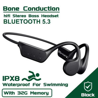 IPX8 Waterproof Swimming Diving Bone Conduction Headphone Bluetooth 5.3 Bass Wireless Headset MP3 (32G) Player fitness Earphone - Urbizia