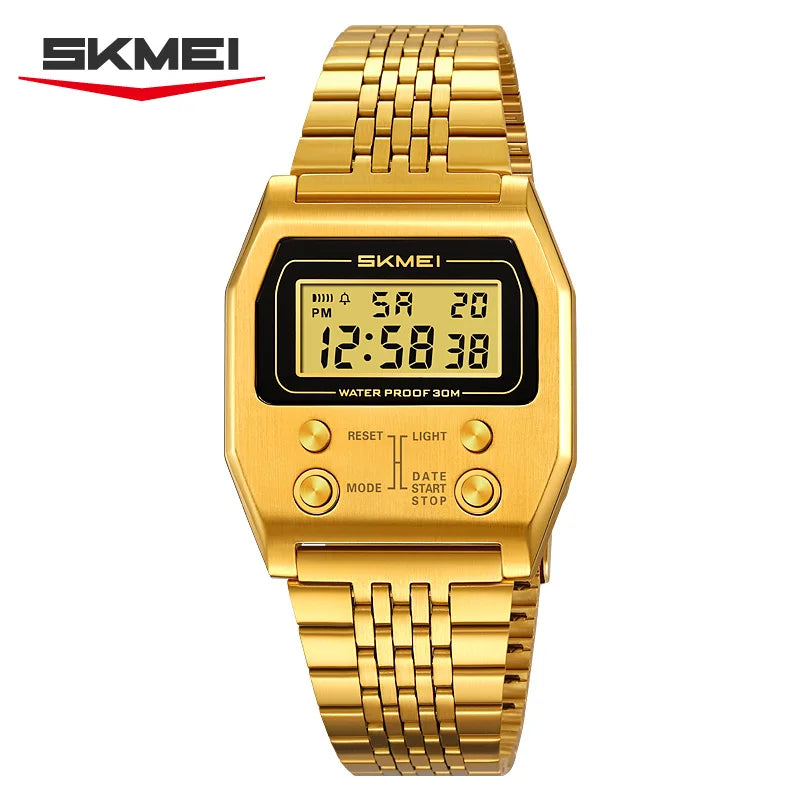 SKMEI 2460 Men's Sports Waterproof Digital Watch Stainless Steel Luxury Retro LED Alarm Clock Men's Electronic Watch Reloj Hombr