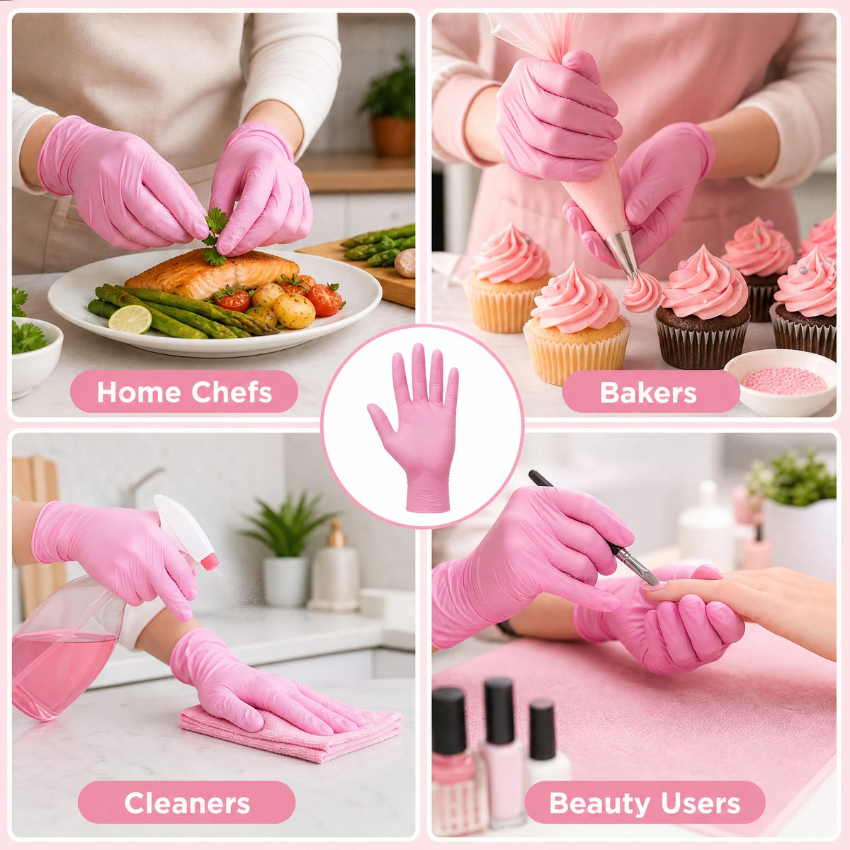 Simple Pink Nitrile Gloves 100Pcs, Daily Protection Must-Have, for Cooking Cleaning, Hypoallergenic