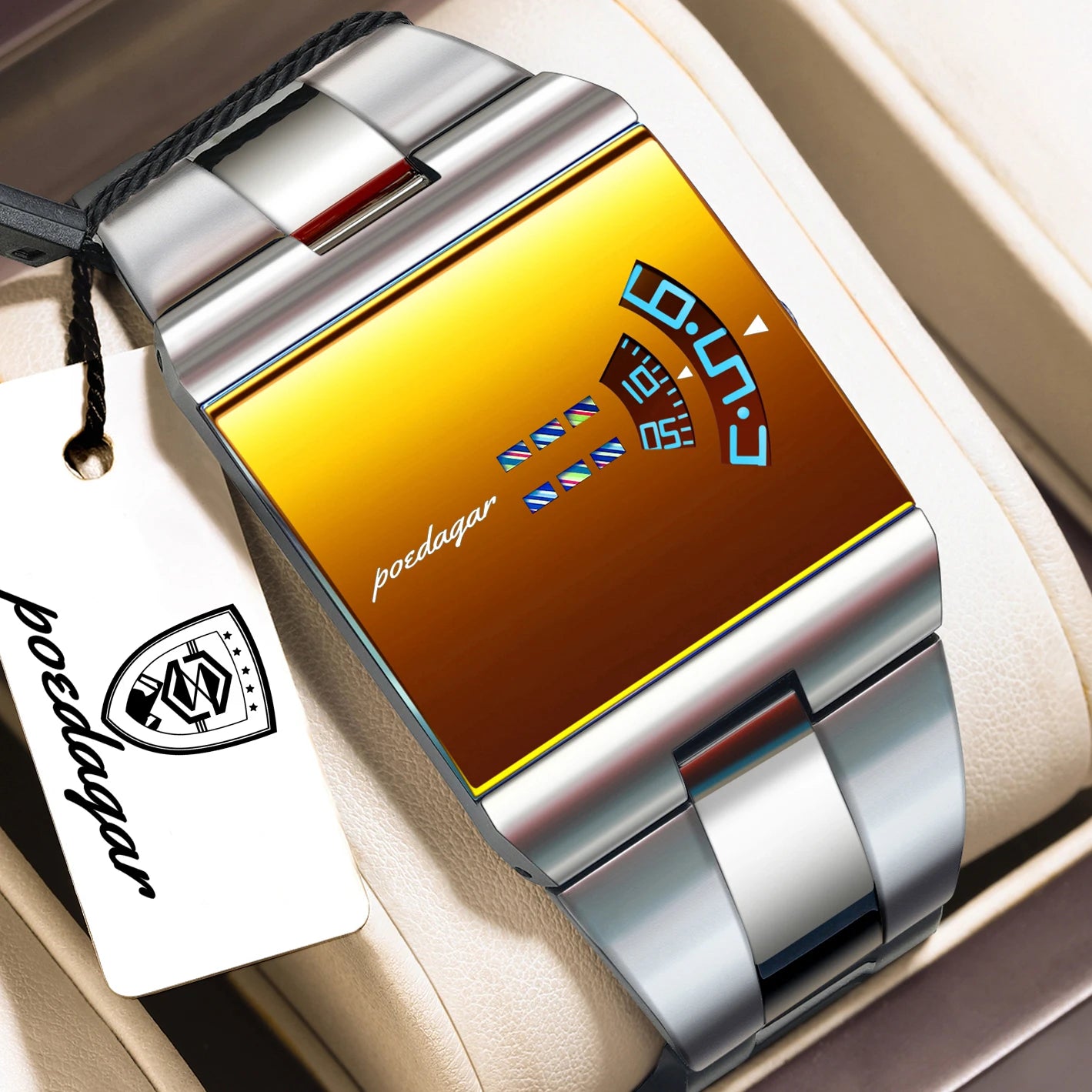 POEDAGAR Top Rectangle Original Men Watch Waterproof Fashion Man Wristwatch Stainless Steel Quartz Sport Men's Watches+Box Reloj