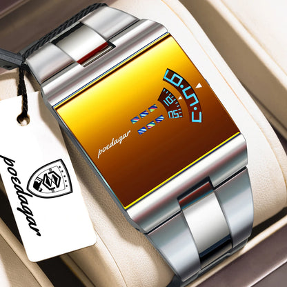 POEDAGAR Top Rectangle Original Men Watch Waterproof Fashion Man Wristwatch Stainless Steel Quartz Sport Men's Watches+Box Reloj