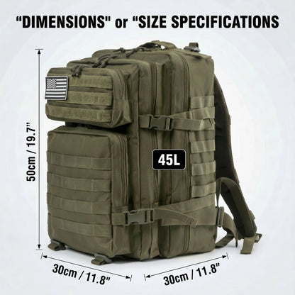 45L Tactical Travel Backpack Molle Storage Bag Large Capacity Multi Pocket Wear Resistant Camping Hiking Trekking Rucksack Durable Outdoor Mountain Climbing Daypack For Men Women Travellers Bushcraft Wilderness Trip Daily Com