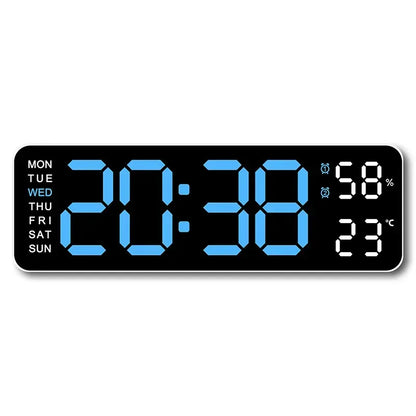 9 Inch Large Digital Wall Clock USB Powered TEMP Humidity Week Auto Dimmer DST Table Clock 12/24H Electronic LED Alarm Clock - Urbizia