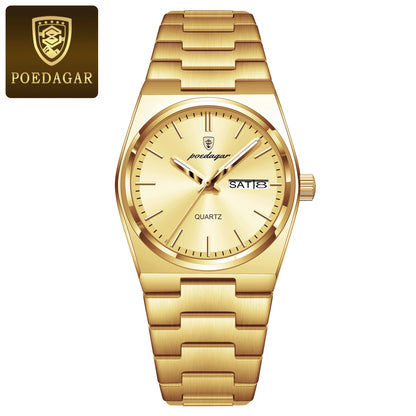 POEDAGAR Elegant Watches For Women Waterproof Luminous Date Week Ladies Watch Quartz Stainless Steel Woman's Fashion Wristwatch