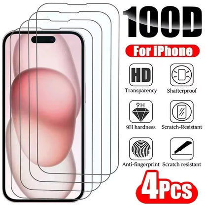 4PCS Tempered Glass for iPhone 18 17 16 16e 15 14 13 12 11 Pro Max Air Screen Protectors for iPhone X XR XS 7 8 12 13 Mini Glass
