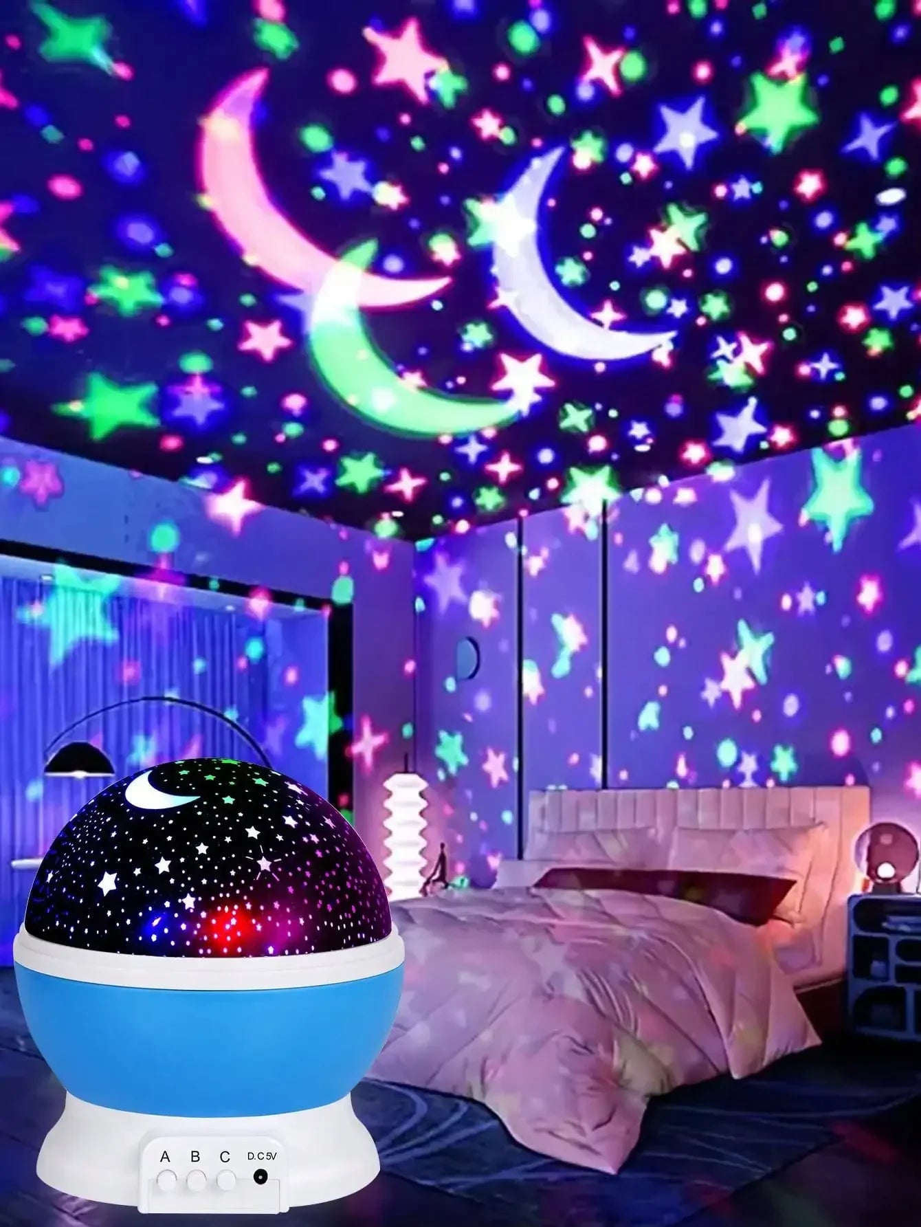 360° Rotating LED Star & Moon Projection Lamp, Suitable For Room Decor, Birthday Gift For Boys And Girls,Perfect gift