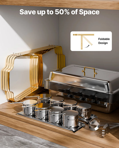 SucceBuy 8 Qt 4 Pack Chafing Dish Buffet Set Stainless Steel Chafer with 2 Full Size and 4 Half Size Pans Catering Warmer Server