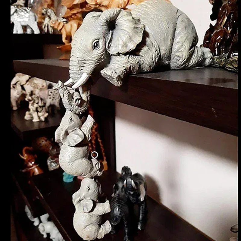 3pcs/set Cute Elephant Figurines Elephant Holding Baby Elephant Hanging Off The Edge of A Shelf or Table Resin Crafts - Urbizia