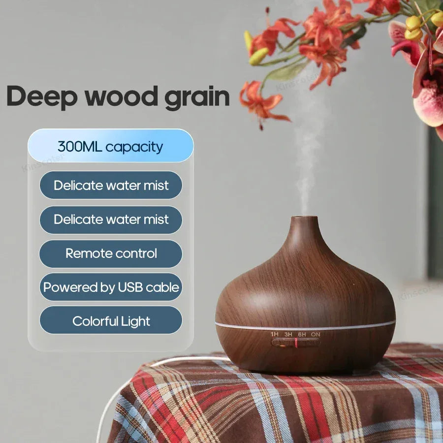 Wood Grain Aromatherapy Diffuser USB Humidifier Desktop Air Purifier Aroma Cool Mist Difusor/Essential oil set - Urbizia