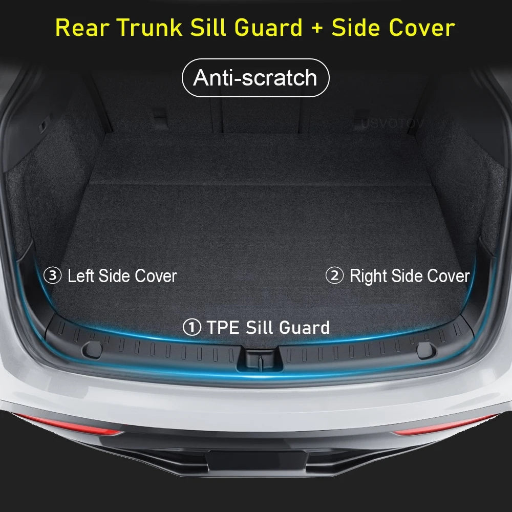 USVOTOV for Tesla Model Y Juniper Launch Model 3 2025 2026 Trunk Sill Guard Cargo Mat Rear Bumper Protector TPE Pads Accessories
