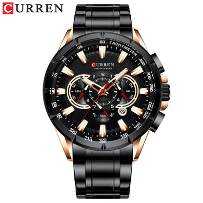 CURREN 8363 Casual Sport Chronograph Men's Watches Stainless Steel Band Wristwatch Big Dial Quartz Clock with Luminous Pointers