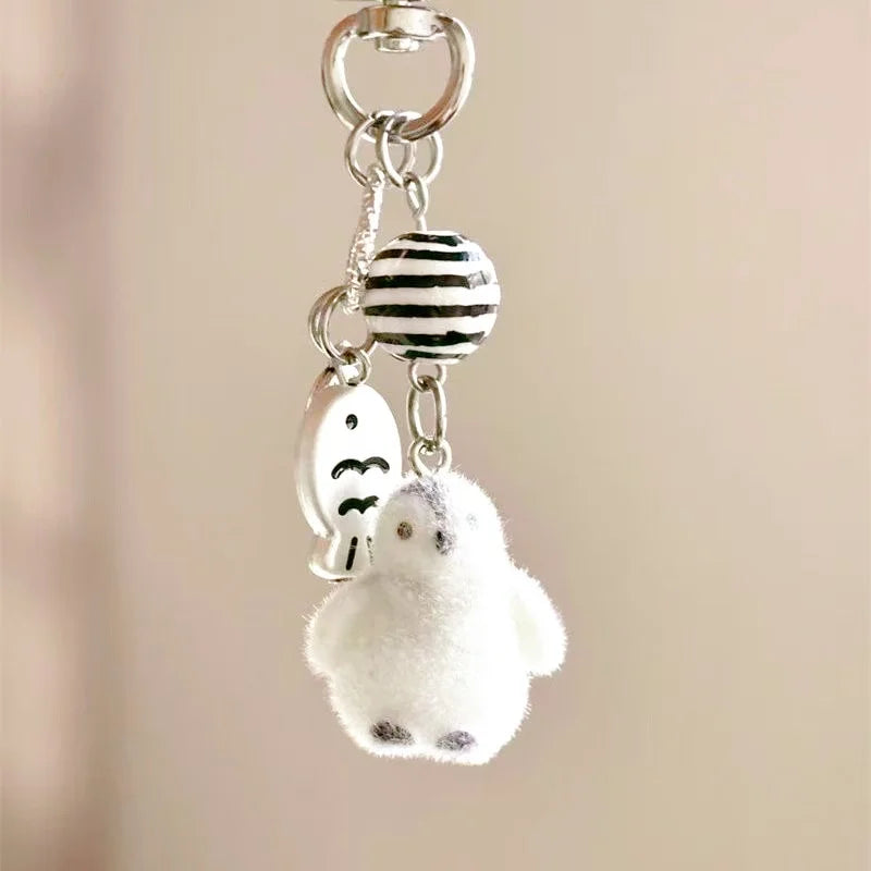 Cute Flocking Cat Small Pendant Keychain Meme Keyring Bag Earphone Keychain Pendants Decoration Keyrings Phone Chain Lanyard