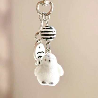 Cute Flocking Cat Small Pendant Keychain Meme Keyring Bag Earphone Keychain Pendants Decoration Keyrings Phone Chain Lanyard