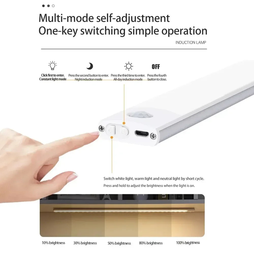 LED Cabinet Light USB Type-C Rechargeable Motion Sensor Led Lamp for Kitchen Wardrobe Cabinet Lighting 20cm/30cm/40cm/50cm/60cm - Urbizia