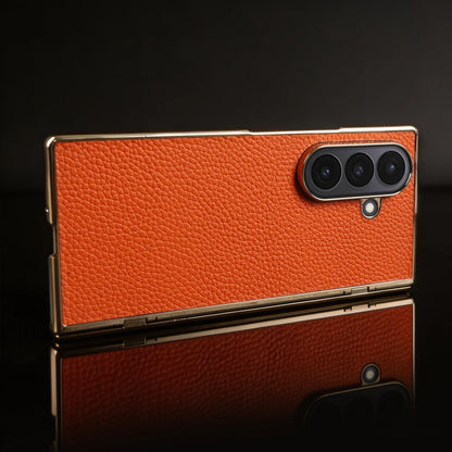 Lychee Genuine Leather Case For Samsung Galaxy Z Fold 7 6 5 4 3 phone Cover Fold7 Fold5 Fold6 fold4 fold3 Cases Funda Para Coque