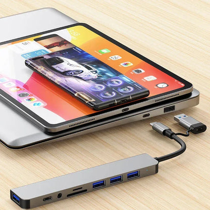 8 in 2 USB +Type C HUB Docking Station with 3.5mm Audio Jack Adapter Micro SD Card Reader Laptop Tablet Phone Disk Converter - Urbizia