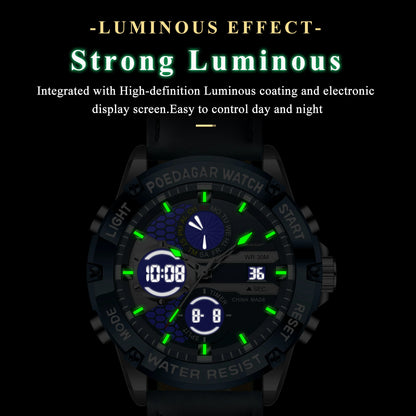 POEDAGAR Top Fashion Man Clock Waterproof Electronic LED Luxury Men's Watches Dual Time Display Digital Leather Men Quartz Watch