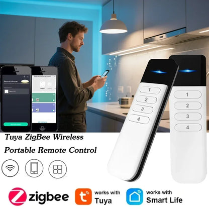 Tuya ZigBee Wireless Portable Remote Control 4 Zone LED Dimmer Smart Home Scene Control Switch Smart Life APP Fr Assistant 2MQTT - Urbizia