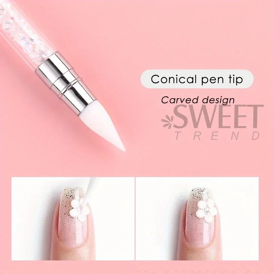 Double Head Silicone Nail Art Pen Carving Flower Sculpting Pen Adjustable Glue Stick Embossing Brush Professional Manicure Tools