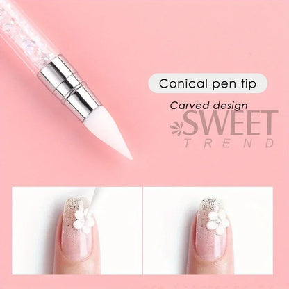 Double Head Silicone Nail Art Pen Carving Flower Sculpting Pen Adjustable Glue Stick Embossing Brush Professional Manicure Tools