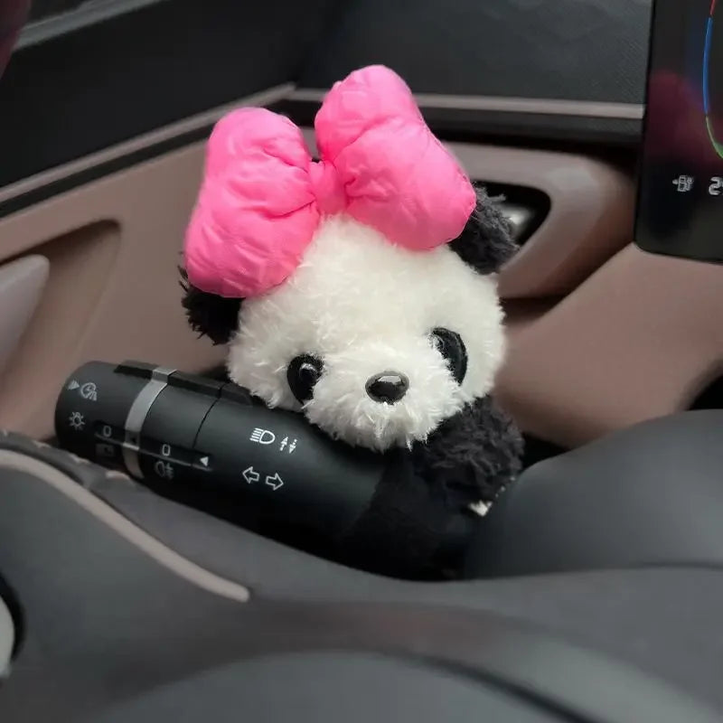 New Soft Panda Car Doll, Funny Cartoon Gear Shift Knob Cover Anti-Skid Dashboard Ornament for Automotive Interior Decor