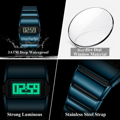 POEDAGAR Top Original LED Men Watch Waterproof Week Calendar Alarm Man Wristwatch Sport Stainless Steel Electronic Men's Watches