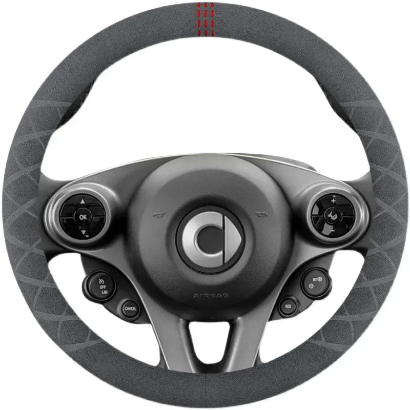 Car Steering Wheel Covers Cowhide Suede Steering Wheel Cover Wrap Universal 37-38cm Breathable Steering Covers Car Accessories