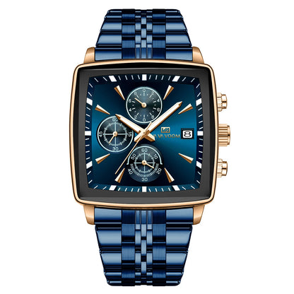 Multifunctional Timing Business Men Watch Waterproof Luminous Calendar Three Eye Six Pin Steel Male Fashion Quartz Clock Watch