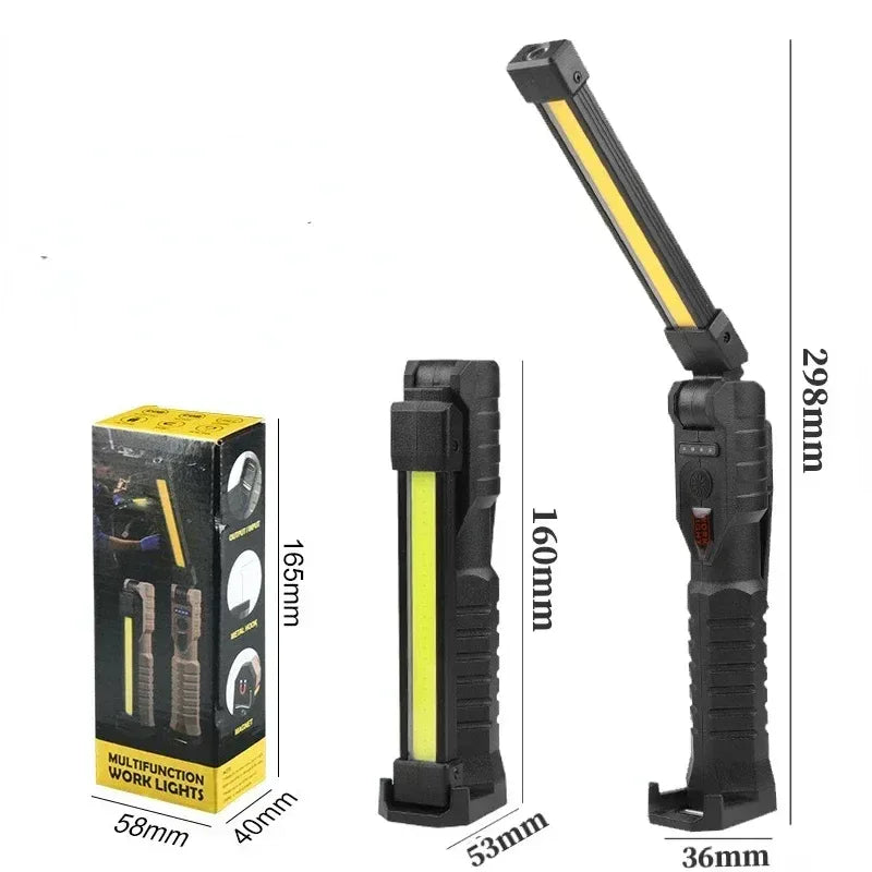 Folding COB XPE LED Work Light USB Rechargeable Portable Flashlight Magnetic Base Hook Car Repair Emergency Inspection Red SOS - Urbizia