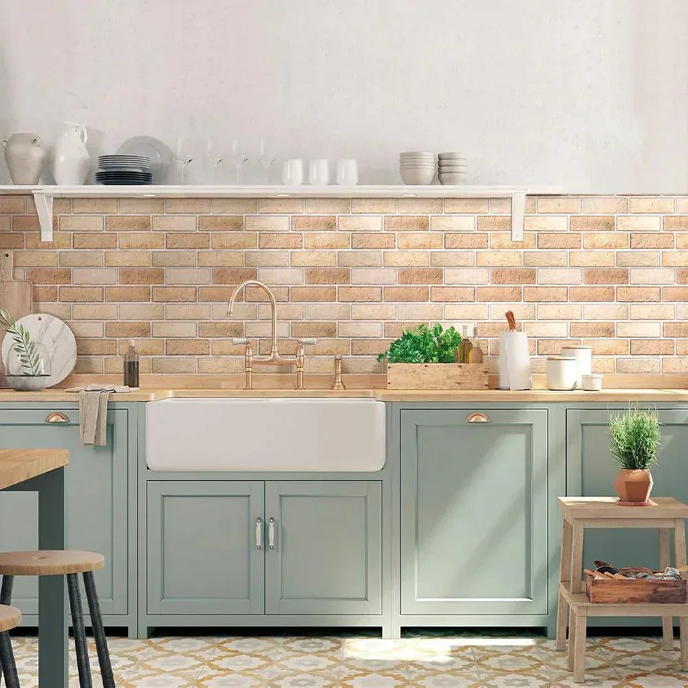 3D Wall Sticker Self-adhesive Faux Brick Wall Panel Peel and Stick Tile Backsplash for Kitchen Bedroom Waterproof Tile Sticker - Urbizia