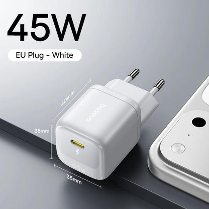 Baseus 45W GaN Charger For iPhone 17 16 15 Pro Max Samsung Galaxy Fast Charger Phone Charger USB C Charger Portable PD Charger