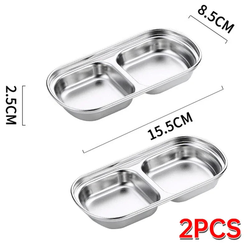 Outdoor Camping Stainless Steel Sauce Plate, Divided Sauce Dip Bowl,1/2/3 Ketchup Sauce Bowl, Picnic Barbecue Sauce Tray