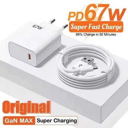67W USB Fast Charger for Xiaomi 14 13 12 11 10 Ultra Redmi Note 12T 13 Pro Turbo Quick Charge Type C Cable Fast Charging Adapter
