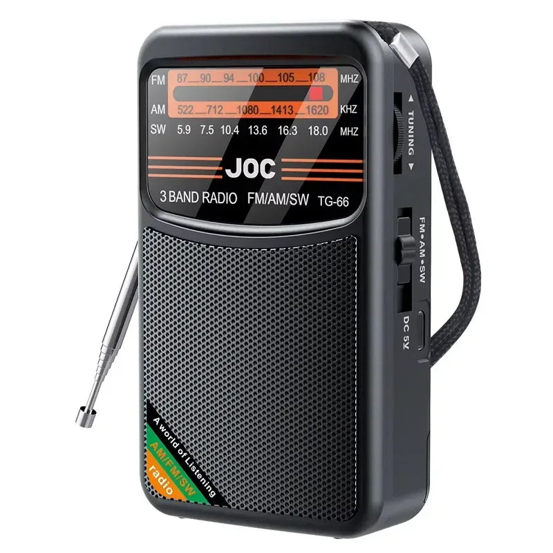 Battery Operated Radio FM AM SW Radio Built-in Speaker Pointer Pocket Radio Type-C Rechargeable with HD Display Screen for Elder - Urbizia