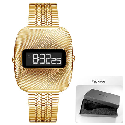 Men's Sports Electronic Watch Fashion Unisex Waterproof Digital Wristwatch with Stainless Steel Strap & Retro Design 0322