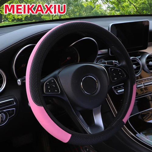 PU leather checkered embossed multi-color car rimless steering wheel cover suitable for 14.5 - 15 inch car interior accessories