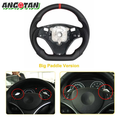 Full Leather Steering Wheel For BMW E90 E91 E92 E93 E89 328i 335i 325i 2005-2012 Steering Wheel Flat Bottom With Paddle Holes