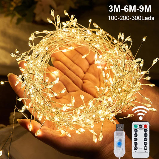 USB LED Firecracker String Lights – 3M / 6M / 9M with Remote Control