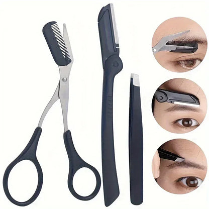 3-Piece Stainless Steel Eyebrow Grooming Kit - Urbizia