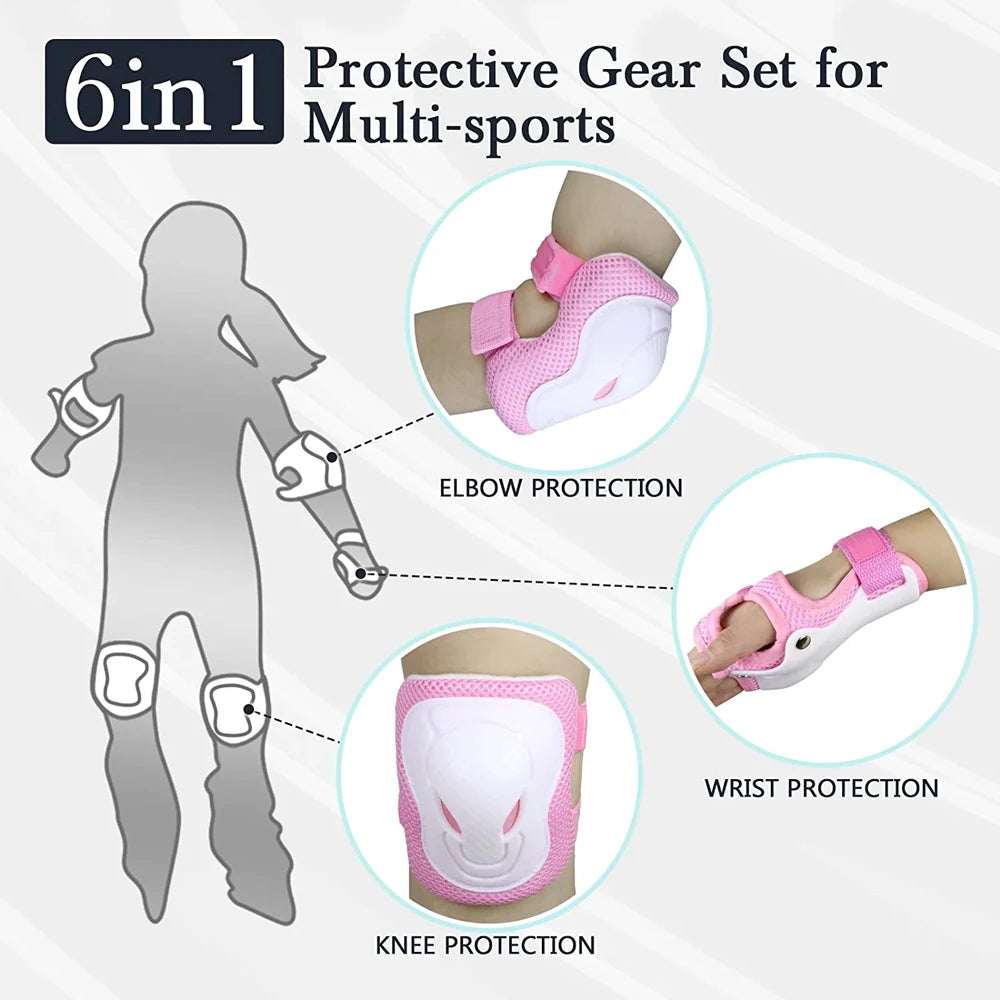 6 In 1 Kids/Youth Protective Gear Set, Kids Knee Pads Elbow Pads & Wrist Guard for Scooter, Skateboard, Bicycle, Inline Skating